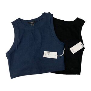 Forever 21 Women Size Medium Blue Cropped Tank Tops Ribbed NWT Lot of 2